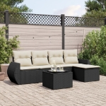 Set Divano da Giardino 6 pz con Cuscini Nero in Polyrattan