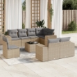 Set Divano da Giardino 9 pz con Cuscini Beige in Polyrattan