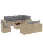 Set Divano da Giardino 9 pz con Cuscini Beige in Polyrattan