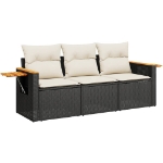 Set Divani da Giardino 3 pz con Cuscini in Polyrattan Nero
