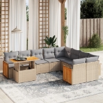 Set Divano da Giardino 10 pz con Cuscini Beige in Polyrattan