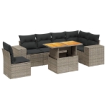 Set Divani da Giardino 7 pz con Cuscini Grigio in Polyrattan