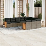 Set Divano da Giardino 10 pz con Cuscini Grigio in Polyrattan
