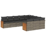 Set Divano da Giardino 10 pz con Cuscini Grigio in Polyrattan