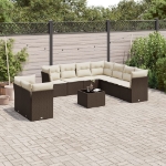 Set Divani da Giardino 10pz con Cuscini in Polyrattan Marrone
