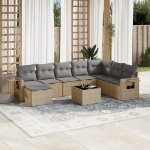 Set Divano da Giardino 9 pz con Cuscini Beige in Polyrattan