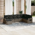 Set Divano da Giardino 8 pz con Cuscini Grigio in Polyrattan