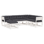 Set Salotto Giardino 7pz con Cuscini Bianco Legno Massello Pino