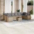 Set Divani da Giardino 11 pz con Cuscini Beige in Polyrattan