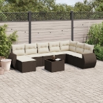 Set Divani da Giardino 9pz con Cuscini Marrone in Polyrattan