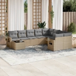 Set Divano da Giardino 10 pz con Cuscini Beige in Polyrattan