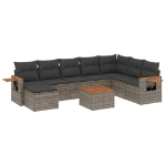 Set Divano da Giardino 9 pz con Cuscini Grigio in Polyrattan
