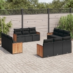 Set Divani da Giardino 12 pz con Cuscini Nero in Polyrattan