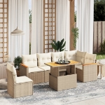 Set Divani da Giardino 7 pz con Cuscini Beige in Polyrattan