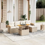 Set Divano da Giardino 6 pz con Cuscini Beige in Polyrattan