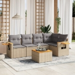 Set Divano da Giardino 6 pz con Cuscini Beige in Polyrattan