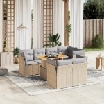 Set Divano da Giardino 8 pz con Cuscini Beige in Polyrattan