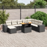 Set Divani da Giardino 9 pz con Cuscini Nero in Polyrattan