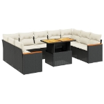 Set Divani da Giardino 10pz con Cuscini in Polyrattan Nero