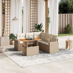 Set Divano da Giardino 6 pz con Cuscini Beige in Polyrattan