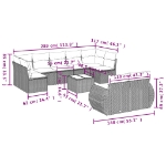 Set Divano da Giardino 10 pz con Cuscini Grigio in Polyrattan