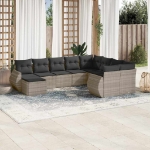 Set Divano Giardino 10 pz con Cuscini Grigio Chiaro Polyrattan