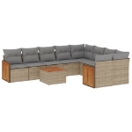 Set Divano da Giardino 10 pz con Cuscini Beige in Polyrattan