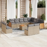 Set Divano da Giardino 13 pz con Cuscini Beige in Polyrattan
