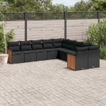 Set Divani da Giardino 10pz con Cuscini in Polyrattan Nero