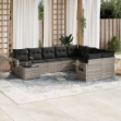 Set Divano Giardino 10 pz con Cuscini Grigio Chiaro Polyrattan