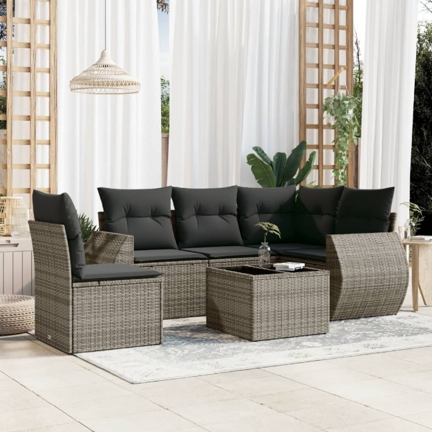 Set Divano da Giardino 6 pz con Cuscini Grigio in Polyrattan