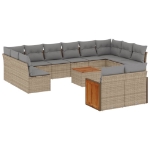 Set Divano da Giardino 13 pz con Cuscini Beige in Polyrattan