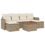 Set Divani da Giardino 7 pz con Cuscini Beige in Polyrattan