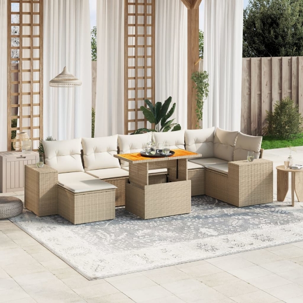 Set Divano da Giardino 8 pz con Cuscini Beige in Polyrattan