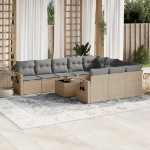 Set Divani da Giardino 11 pz con Cuscini Beige in Polyrattan