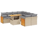 Set Divano da Giardino 9 pz con Cuscini Beige in Polyrattan