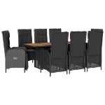 Set da Pranzo da Giardino 9 pz con Cuscini Nero in Polyrattan