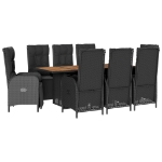 Set da Pranzo da Giardino 9 pz con Cuscini Nero in Polyrattan