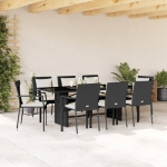 Set da Pranzo da Giardino 9 pz con Cuscini Nero in Polyrattan