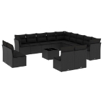 Set Divani da Giardino 14pz con Cuscini in Polyrattan Nero