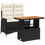 Set da Pranzo da Giardino 2 pz con Cuscini Nero in Polyrattan