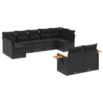 Set Divani da Giardino 9 pz con Cuscini Nero in Polyrattan