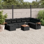 Set Divani da Giardino 9 pz con Cuscini Nero in Polyrattan