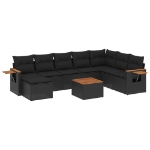 Set Divani da Giardino 9 pz con Cuscini Nero in Polyrattan