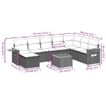 Set Divani da Giardino 9 pz con Cuscini Nero in Polyrattan