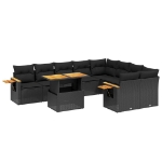 Set Divani da Giardino 10pz con Cuscini in Polyrattan Nero