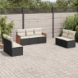 Set Divani da Giardino con Cuscini 7pz Nero Polyrattan