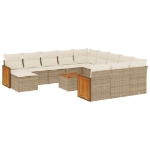 Set Divano da Giardino 13 pz con Cuscini Beige in Polyrattan