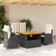 Set da Pranzo da Giardino 4 pz con Cuscini Nero in Polyrattan