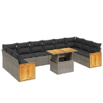 Set Divani da Giardino 11 pz con Cuscini in Polyrattan Grigio